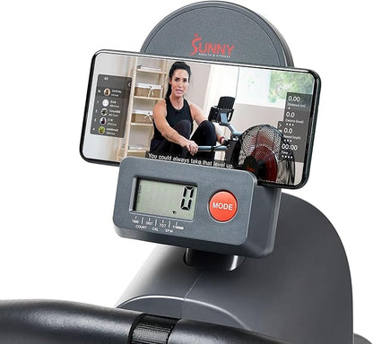Sunny Health & Fitness Flip & Foldable Rowing Machine for Home w/Extended Slide Rail, Full-Body Workout, Low-Impact, Optional Extra Long Rail, Quiet Rail Cover, Water Motion and Free SunnyFit App