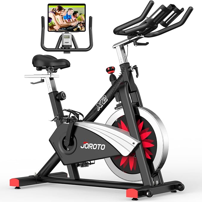 JOROTO X2|X2PRO Exercise Bike, X4S Bluetooth Stationary Indoor Cycling Bike with Readable 100 Levels Magnetic Resistance, Plus 12.6 inch Tablet Bracket Exercise Bikes for Home