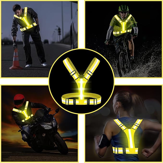 Led Reflective Vest Running Gear,USB Rechargeable Light Up High Visibility Running Vest,6-11hrs Light with Adjustable Waist/Shoulder for Runners Walkers
