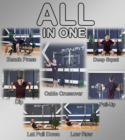 Eonfit E3 Smith Machine with 360°Rotating Arm for Home Gym Equipment, Multi-Function Power Cage Squat Rack with Cable Crossover LAT Pulldown Pulley System All in One