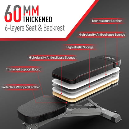 JOROTO MD80 Adjustable Weight Bench, 1000LB Capacity Heavy Duty Strength Training Bench for Home Gym, Flat/Incline/Decline Utility Workout Bench Press with Wheels & Extended Backrest