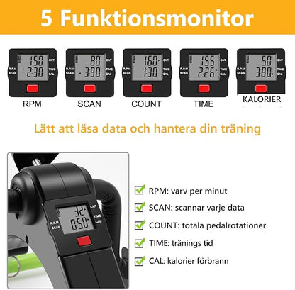 Pedal Exerciser Desk Exercise Bike Leg and Arm Bike with LCD Monitor Foldable (black/green)