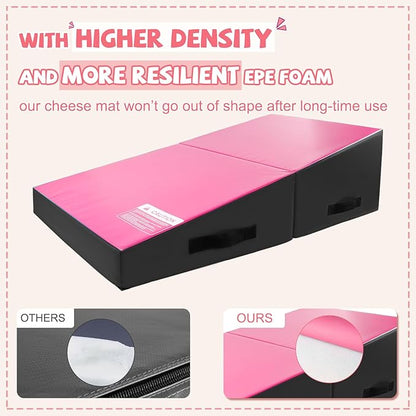 Kangaroo Hoppers Incline Gymnastics Mat, 48”x24”x14” / 56"x28"x15" / 34”x24”x13” Folding Wedge for Kids Tumbling, Skill Training, Multiple Colors Cheese Mat for Gymnastics, Home Gym Exercise