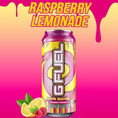 G Fuel Energy Drink, Raspberry Lemonade, Sugar Free Beverage with 300mg Caffeine, Daily Energy Boost with Focus Amino, Vitamin + Antioxidants, 16 oz Cans (Hype Sauce, 12-Pack)