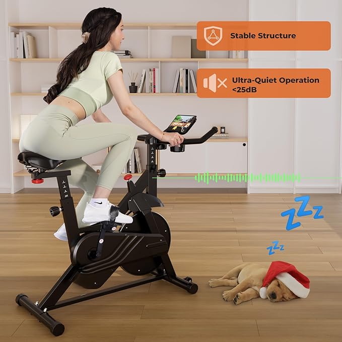 Superun Exercise Bike, Stationary Bikes for Home with Brake Pad, Low Noise Indoor Cycling Bike with 300LBS Weight Capacity, Workout Bike for Home Gym with Pad Mount LCD Monitor and Cup Holder