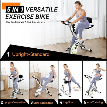 Foldable Exercise Bike Stationary Bikes for Home, 5 IN 1 Indoor Workout Bike, Cycling Bike with 16-Level Quiet Magnetic Resistance, 6.6 LBS Flywheel and 300LBS Capacity, 2025 Designed 817 X-bike