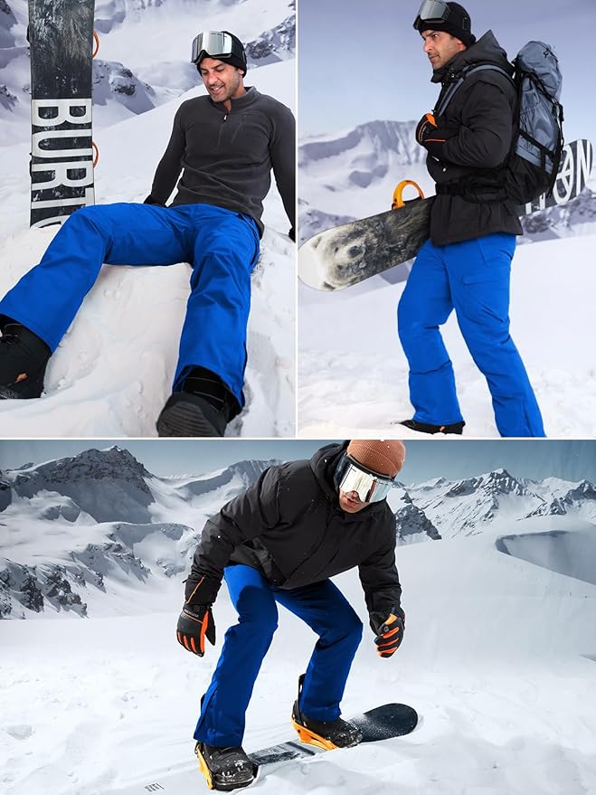 FREE SOLDIER Men's Waterproof Snow Insulated Pants Winter Skiing Snowboarding Pants with Zipper Pockets