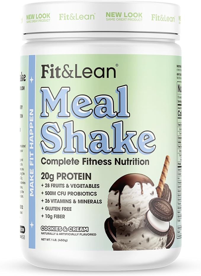 Fit & Lean Meal Shake, Fat Burning Meal Replacement, Meal Replacement with Protein, Fiber, Probiotics and Organic Fruits & Vegetables, Cookies and Cream, 1lb, 10 Servings Per Container
