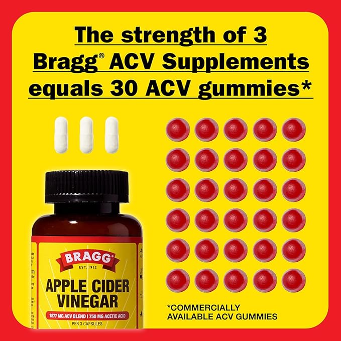 Bragg Apple Cider Vinegar Capsules with Vitamin D and Zinc - (3 Pack) 90 Capsules - Supports The Immune System