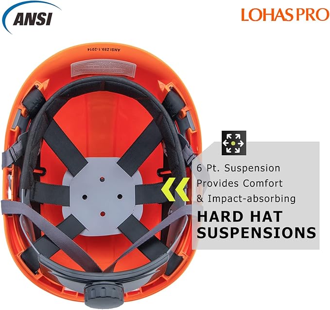 Hard Hats Construction Safety Helmet with Visor ANSI Z89.1 Approved OSHA Hardhat, LOHASPRO Vented Men Work Hard Hat with Chin Strap Tree Climbing Arborist Helmet (P4 Orange+Smoked Visor)