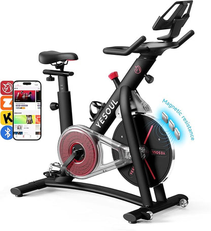 Yesoul Black Exercise Bike for Home,Smart White Cycling Bike Magnetic Stationary Bike, Low Noise Indoor Cycling Bike for Home Gym Electric Stationary Bike with Tablet Mount & Comfortable Seat Cushion for Women Apartment Workout Bike for Fitness