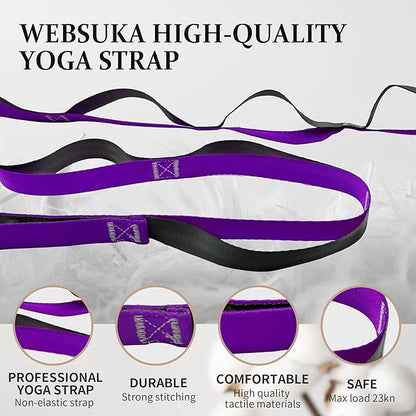 Stretching Strap Yoga Strap, 10 Loops Non-Elastic Stretch Bands Helps Women and Men Improve Flexibility for Home Workout, Physical Therapy, Pilates, Exercise, Dance, Comes with Door Anchor
