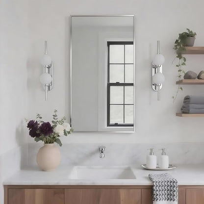 20x36 Inch Nickel Bathroom Mirror for Wall, Aluminum Frame Rectangle Rectangular Vanity Mirror, Modern Large for Bedroom, Living Room, Horizontal or Vertical