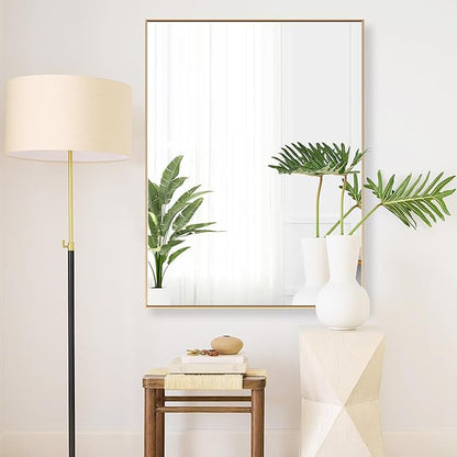 27x36 Inch Orange Gold Bathroom Mirror for Wall, Aluminum Frame Rectangle Rectangular Vanity Mirror, Modern Large for Bedroom, Living Room, Horizontal or Vertical