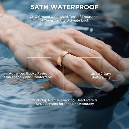 Fitness Tracker with Sleep Tracking, Smart Ring for Women Men, Activity Trackers Fitness Ring with 24/7 Heart Rate Monitor,Step Counter,Calorie Pedometer,No Subscription,for iOS Android(Rose Gold,#10)