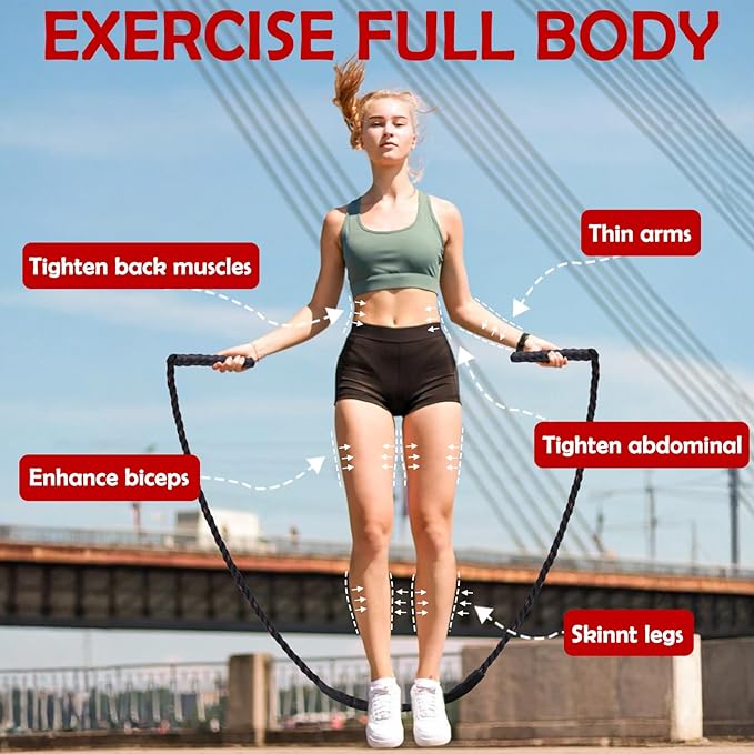 Jump Rope, Weighted Jump Rope for Men Women, 2.8lb Heavy Jumping Ropes for Fitness, Adult Skipping Rope for Home Gym Exercise, Improve Strength and Building Muscle Workout Equipment