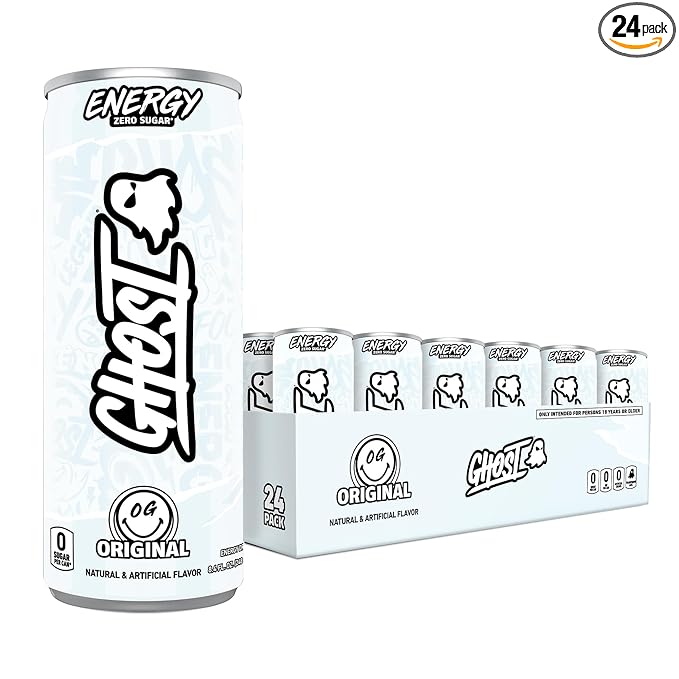 GHOST Energy Drink - 24-Pack, Original, 8.4oz - Energy & Focus & No Artificial Colors - 100mg of Natural Caffeine, L-Carnitine & Taurine - Gluten-Free & Vegan