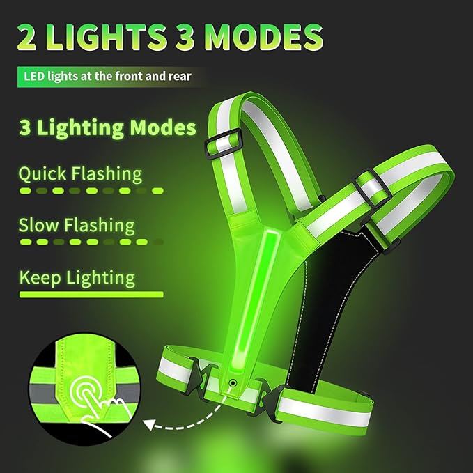 Led Reflective Vest Running Gear,USB Rechargeable Light Up High Visibility Running Vest,6-11hrs Light with Adjustable Waist/Shoulder for Runners Walkers