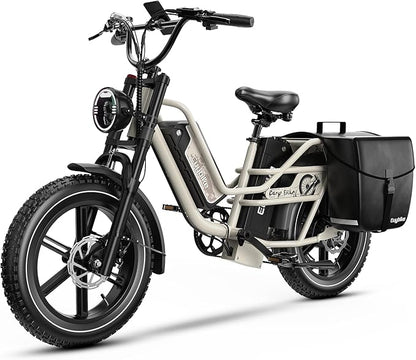Dual Battery Electric Bike for Adults, 160 Miles Long Range Cargo Ebike with 48V 60AH Removable 2880WH Battery, 1450W Peak Motor 34MPH Electric Bicycle, 20" x 4" Fat Tire Hydraulic Brakes E Bike