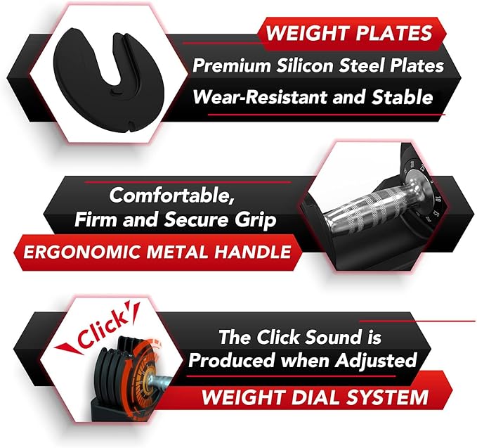 Keppi Adjustable Dumbbells Set-25lb/40lb/55lb/60lb, Anti-Slip Metal Fast Adjust Weight Handle, Exercise & Fitness for Full Body Workout - Adjustable Dumbbell Series