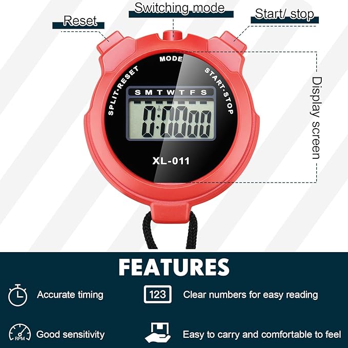 Kanayu 28 Pcs Multi Function Digital Stopwatch Timer Bulk Sports Stopwatch with Lanyard Date Time Alarm Timer for Coach Swimming Running Sports Train