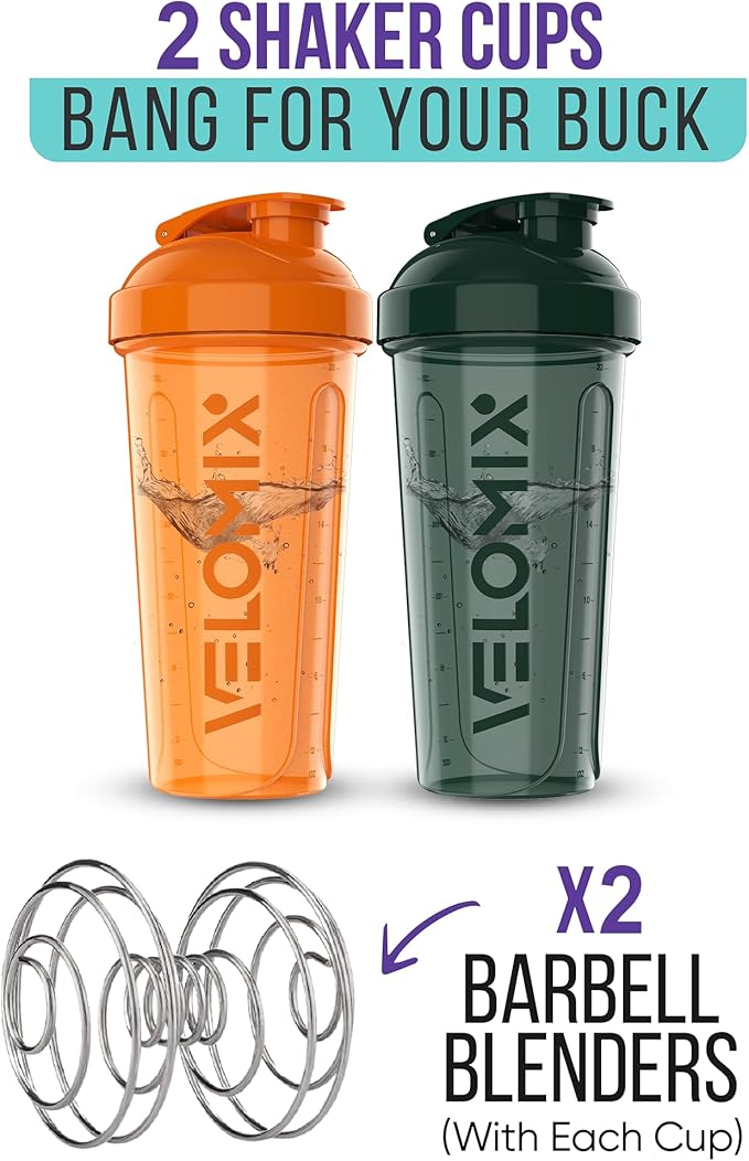 '-2 Pack- 28 oz Protein Shaker Bottles for Protein Mixes - 2x Wire Whisk | Leak Proof Shaker Cups for Protein Shakes | Protein Shaker Bottle Pack | Shakers for Protein Shakes-Green&Orange