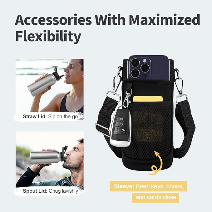 32 oz Insulated Water Bottle with Straw (Cold for 48 Hrs), Stainless Steel Triple Wall Vacuum Sports Water Jug, Leakproof Hydro Cup Flask with Paracord Handle & Straw Spout Lids & DIY Stickers