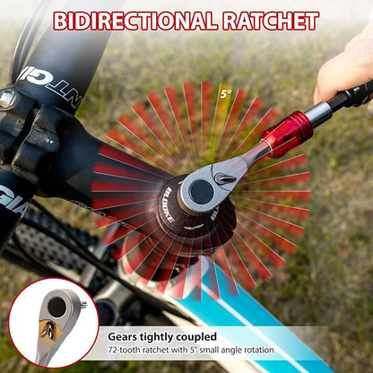 EMERK Bike Repair Tool Kit – Bicycle Multi-Tool Kit with Mini Pump, Ratchet Reversible Tool &10 Tool Bits, Tire Levers, and Portable Bag for Camping and Travel