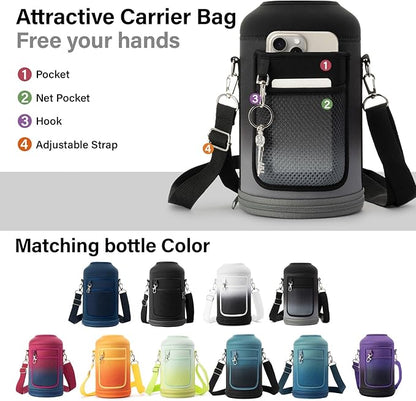 1 Gallon Water Bottle Insulated | Thickened Stainless Steel Vacuum Metal Water Jug | Portable Sports Large for Gym and Hiking with Straw, Carrier Bag, Handle Strap | BPA-Free 128 oz