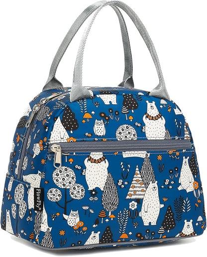 FlowFly Insulated Lunch Cooler Bag - Tote Bag Organizer for Women/Men, Owl