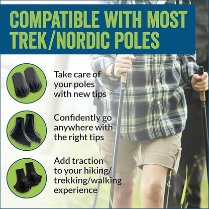4 Pack of Extra Durable Rubber Replacement Tips (Replacement Feet/Paws/Ferrules/Caps) for Trekking Poles - Fits All Standard Hiking and Nordic Walking Poles