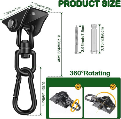 Hammock Hanging Kit, Porch Swing Hanging Kit 1200 Lb Capacity, Hammock Ceiling Hooks Heavy Duty 360°Rotating Hanging Swing Chair Hardware for Hammock Chair Stand, Porch, Yoga, Gym