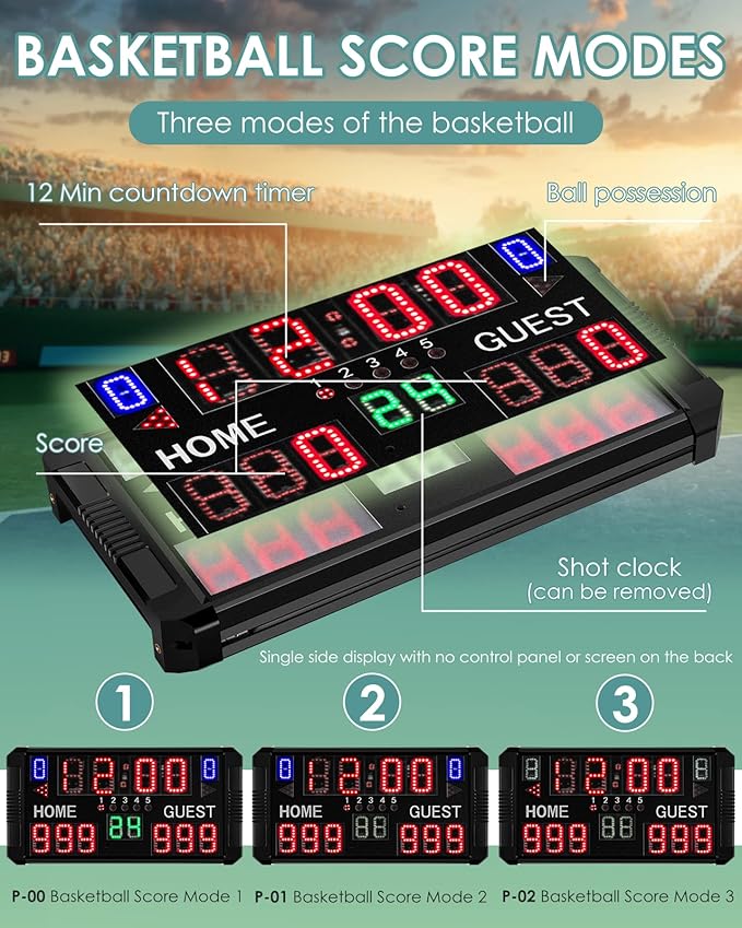 Football Scoreboard Basketball Scoreboard 14/24s Shot Portable Multisport Scoreboard Wall-Mount Digital Electronic Scoreboard for Football Basketball Table Tennis Baseball Soccer Volleyball