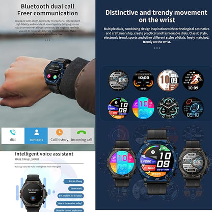 LC18 Smart Watch with Earbuds 1.53 Inch Round Smartwatch Built-in Wireless Bluetooth Headphones Health Monitor Speaker Fitness Tracker 128M Local Music Player (Black Silicone+Steel)