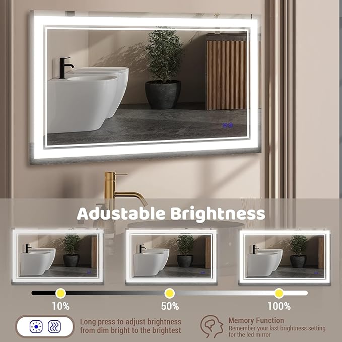 Led Mirror for Bathroom Front Lighted Smart Vanity 40x24 Inch 3 Colors CRI95+, Memory