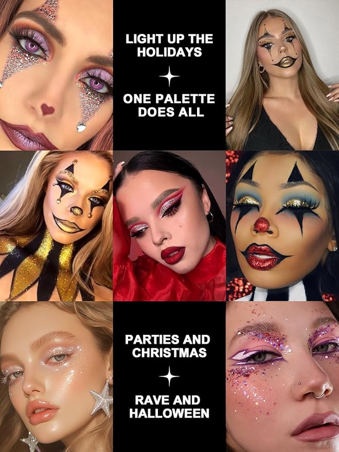 Body Glitter Face Glitter for Women Kids, 12 Colors Halloween Face Glitter, Hair Glitter Gel, Cheer Makeup Stuff, Face Painting Kit Rave Festival Party Christmas Makeup Accessories