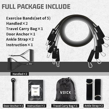 VEICK Resistance Bands, Exercise Bands for Working Out with Handles, Elastic Workout Bands for Men Women, Exercising Bands for Strength Training Equipment at Home Gym