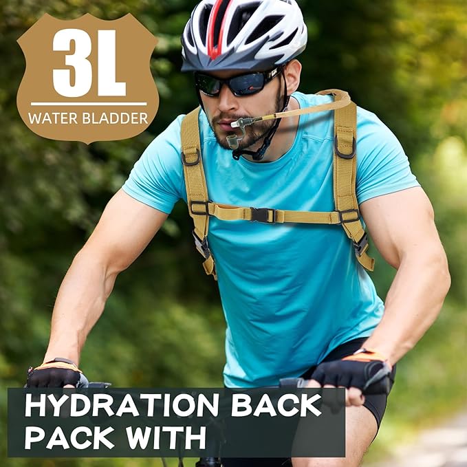 4 Pack Tactical Hydration Backpack with 3L Water Bladder Military Daypack Water Backpack Lightweight Hydration Back Pack for Running Cycling Climbing Hiking for Men Women