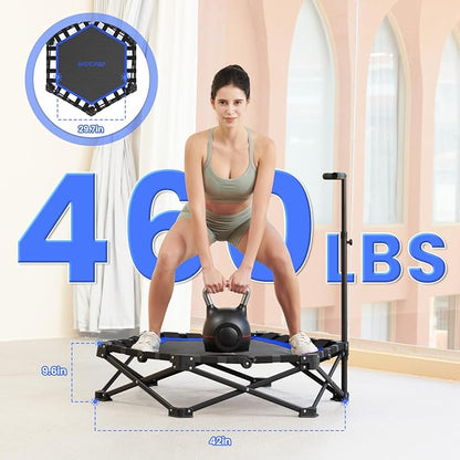 Foldable Mini Trampoline, Rebounder Trampoline with Adjustable Foam Handle, Fitness Trampoline for Indoor, Outdoor, Home Gym, Max Load 460 lbs