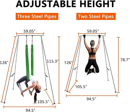 TECSPEC 9.6 FT/115.3 Inch Adjustable Height Aerial Yoga Frame & Hammock, Professional Swing Stand with 18 FT/33FT Aerial Silk, 550lbs Max Capacity