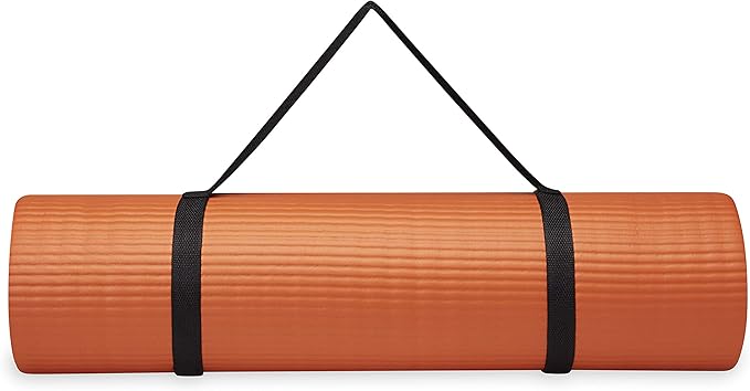 Gaiam Essentials Thick Yoga Mat Fitness & Exercise Mat with Easy-Cinch Yoga Mat Carrier Strap, 72"L x 24"W x 2/5 Inch Thick