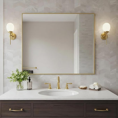 24x32 Inch Brass Bathroom Mirror for Wall, Aluminum Frame Rectangle Rectangular Vanity Mirror, Modern Large for Bedroom, Living Room, Horizontal or Vertical