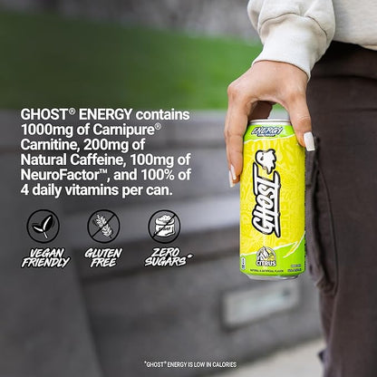 GHOST Energy Drink - 12-Pack, Citrus, 16oz Cans - Energy & Focus & No Artificial Colors - 200mg of Natural Caffeine, L-Carnitine & Taurine - Gluten-Free & Vegan