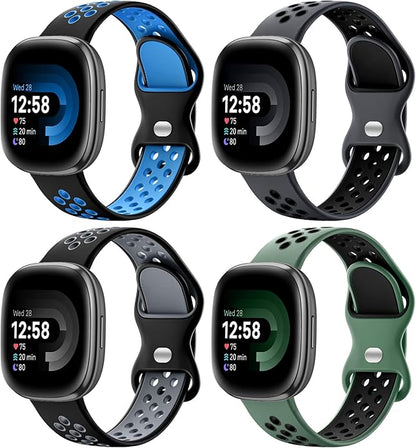 Maledan 4 Pack Sport Band Compatible With Fitbit Versa 3/4 and Sense/Sense 2 Smart Watch, Soft Wristband Replacement Accessories for Women and Men