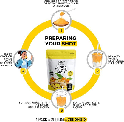 Ginger Turmeric Supplements with Piperine, Orange, Vitamin C, Vitamin D3 & Zinc | Ginger Turmeric Shots for Joint, Heart, Brain, Gut & Skin Health | 200 Servings | Ayurvedic | Powder