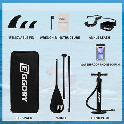 Inflatable Paddle Board,Stand Up Paddle Board Set, Extra Wide SUP Board with Removable Fin, Floating Paddle, Hand Pump, Waterproof Phone Pouch,Traveling Board