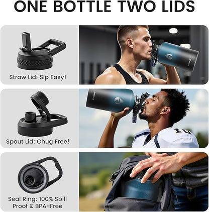 128oz Insulated Water Bottle, Triple Wall Vacuum Stainless Steel Water Bottles - Keeps Cold 48H, Reusable One Gallon Jug for Gym, Sports, Camping, Hiking,Travel, Midnight Blue Speckle