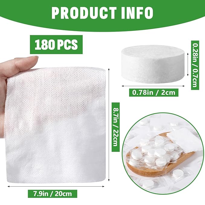 180 PCS Compressed Towel, Mini Compressed Towel Tablets, Disposable Compressed Face Towels, Camping Towel, Portable Bulk Compressed Coin Tissues for Home, Travel, Outdoor Sports