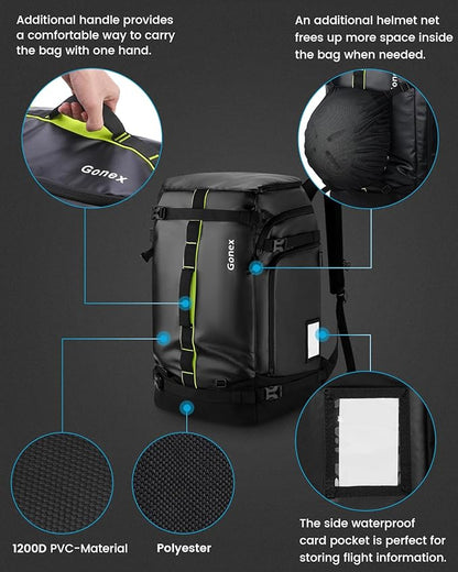 Gonex 50L Ski Boot Bag Backpack, Waterproof Snowboard Boot Backpack for Men Women, Ski Boots Bag for Travel, Ski, Snowboard, Helmet, Goggles and Outerwear Black