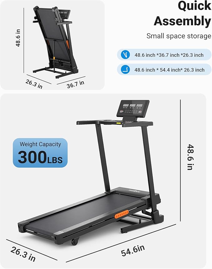 THERUN Treadmill with Incline, 3.0 HP Foldable Treadmills for Home, Brushless Motor Auto Incline Treadmill, 12 Level Adjustable, 300 LBS Capacity, Quiet Running